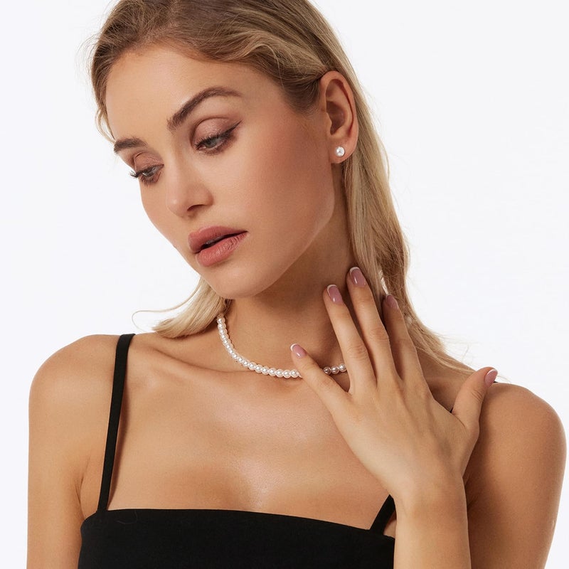 Zeffy Pearl Necklace 4MM/6MM/8MM Dainty Round Imitation Pearl Choker Necklace Wedding Pearl Necklace Delicate Jewelry for Women Simple Bridesmaid Jewelry Gifts - Image 3